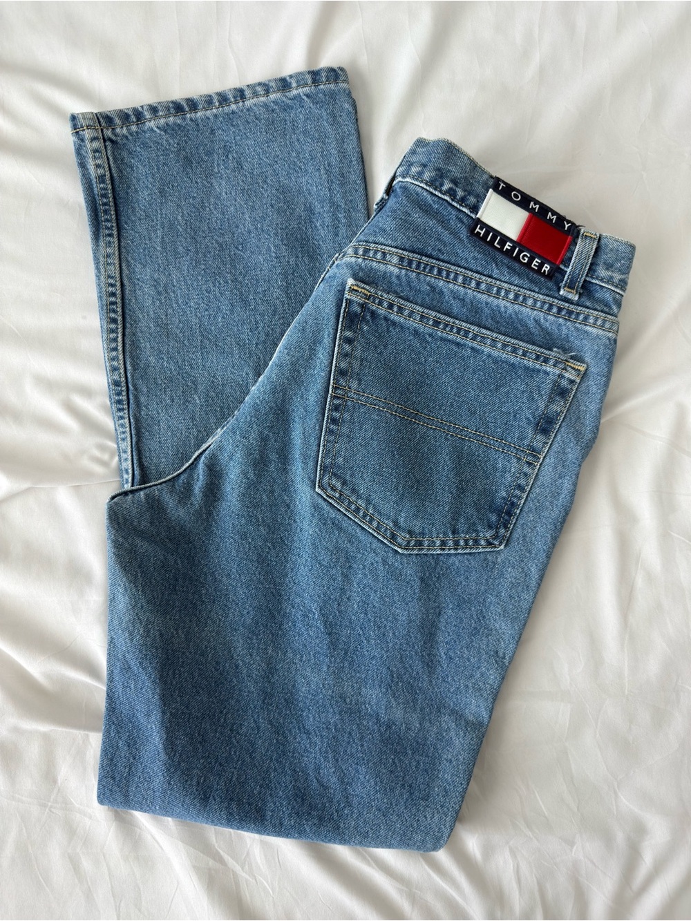 Vintage Tommy Hilfiger Bootcut Jeans Size 30 Blue Denim High Rise 90s Y2K Cotton